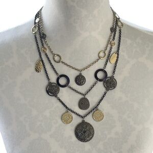 Boho Layered Coin Statement Necklace – Mixed Metal